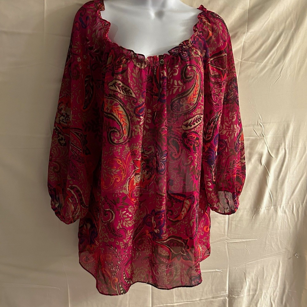 XL Chaps PXL Leafy Paisley Sheer Blouse #1841*8